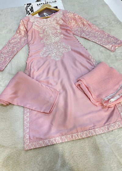 HK29 Readymade Baby Pink Mother & Daughter Linen Suit - Memsaab Online