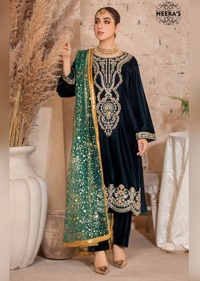 HSS-189- Readymade - Royal Velvet Crown Embroidered suit by Heeras - Memsaab Online