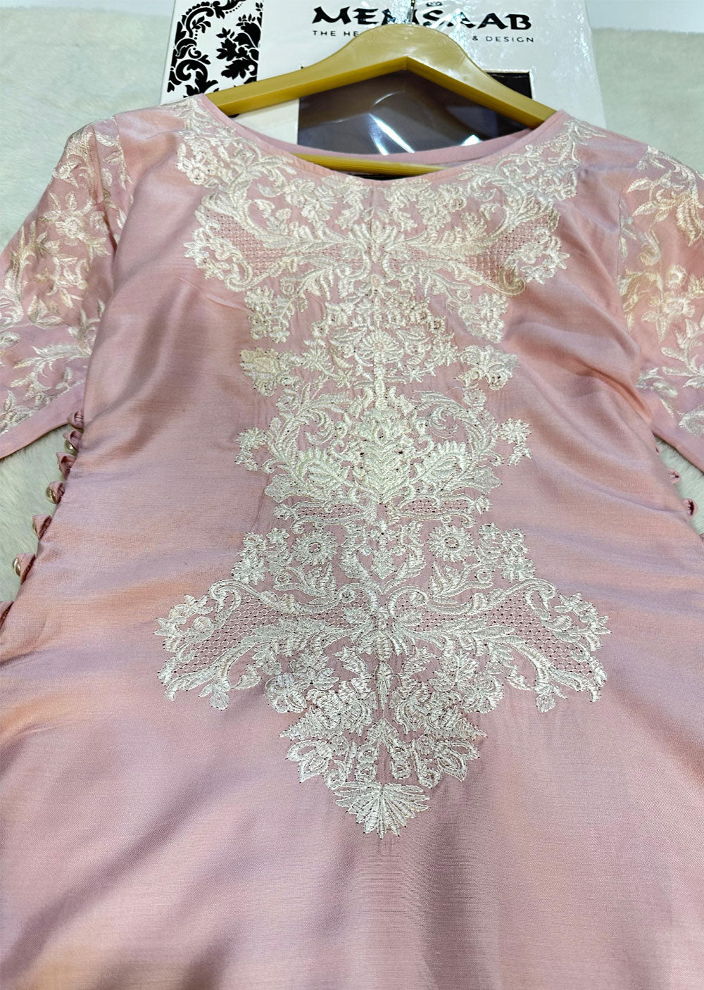 HK29 Readymade Baby Pink Mother & Daughter Linen Suit - Memsaab Online