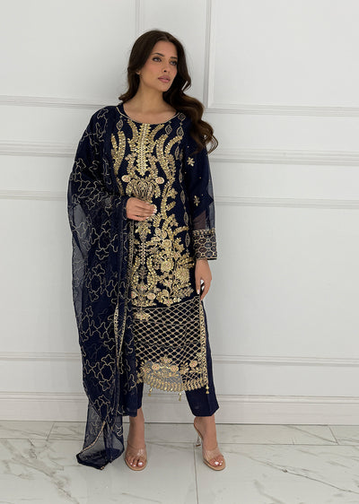 SLM611 Nazila - Readymade Navy Chiffon Outfit - Memsaab Online