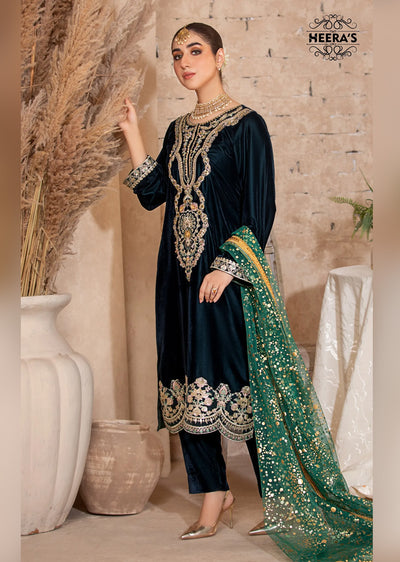 HSS-189- Readymade - Royal Velvet Crown Embroidered suit by Heeras - Memsaab Online