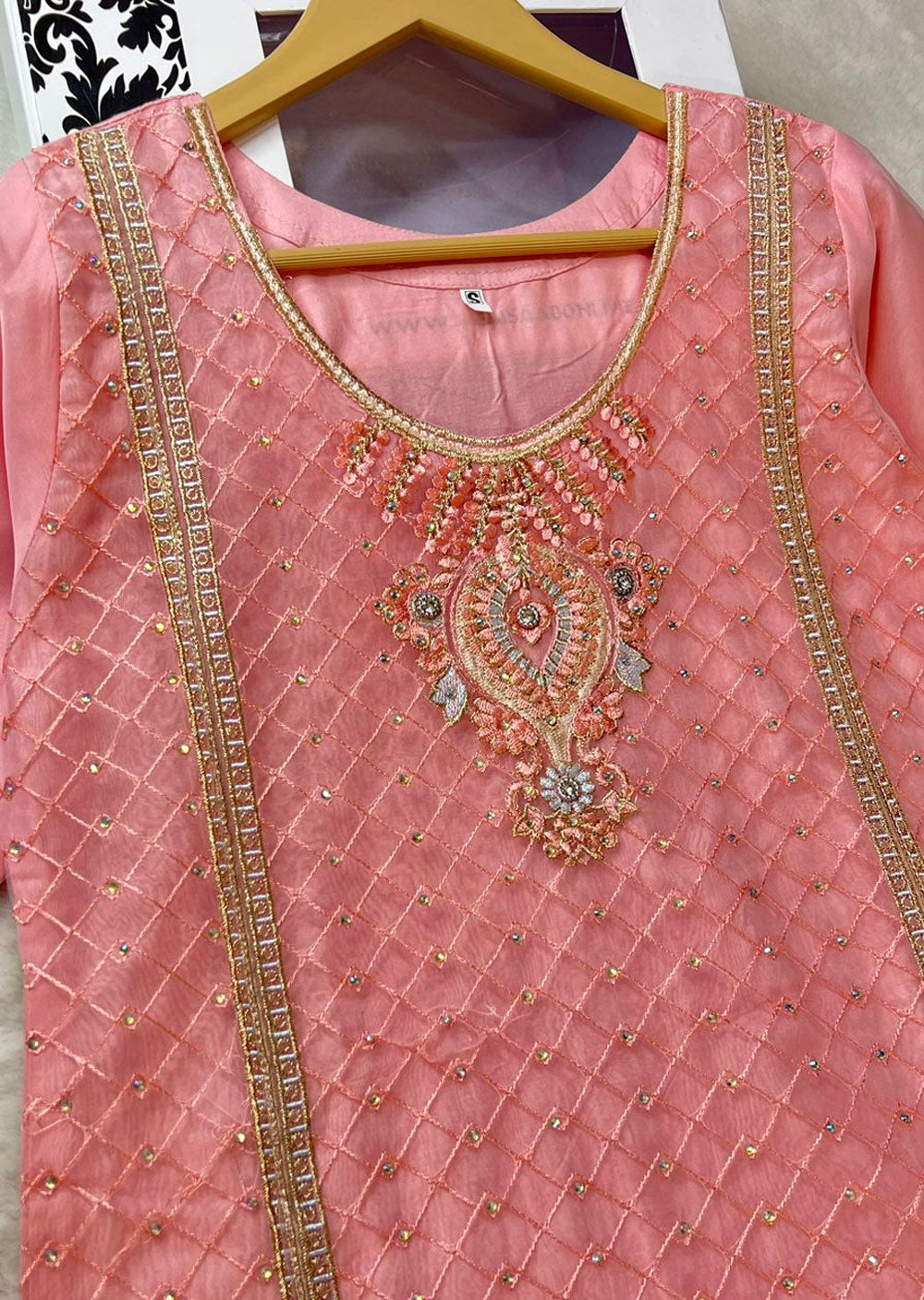 ASK629 Readymade Organza Pink Suit - Memsaab Online