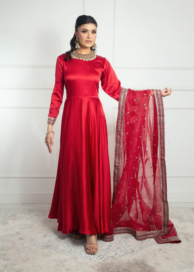 SRB1217 - Silk - Red- Sehrish.B Designer - Memsaab Online