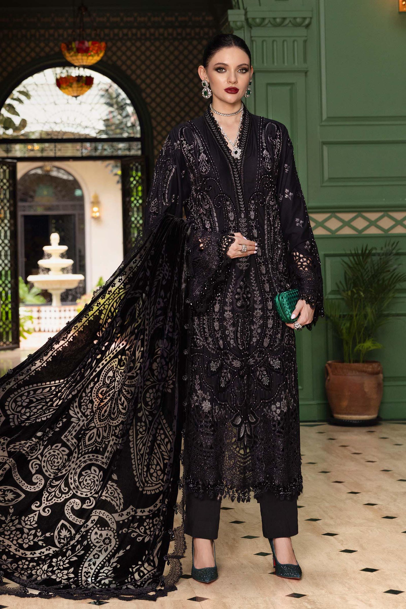 WL-1307- Maria b Embroidered Linen Suit 2025 - Memsaab Online