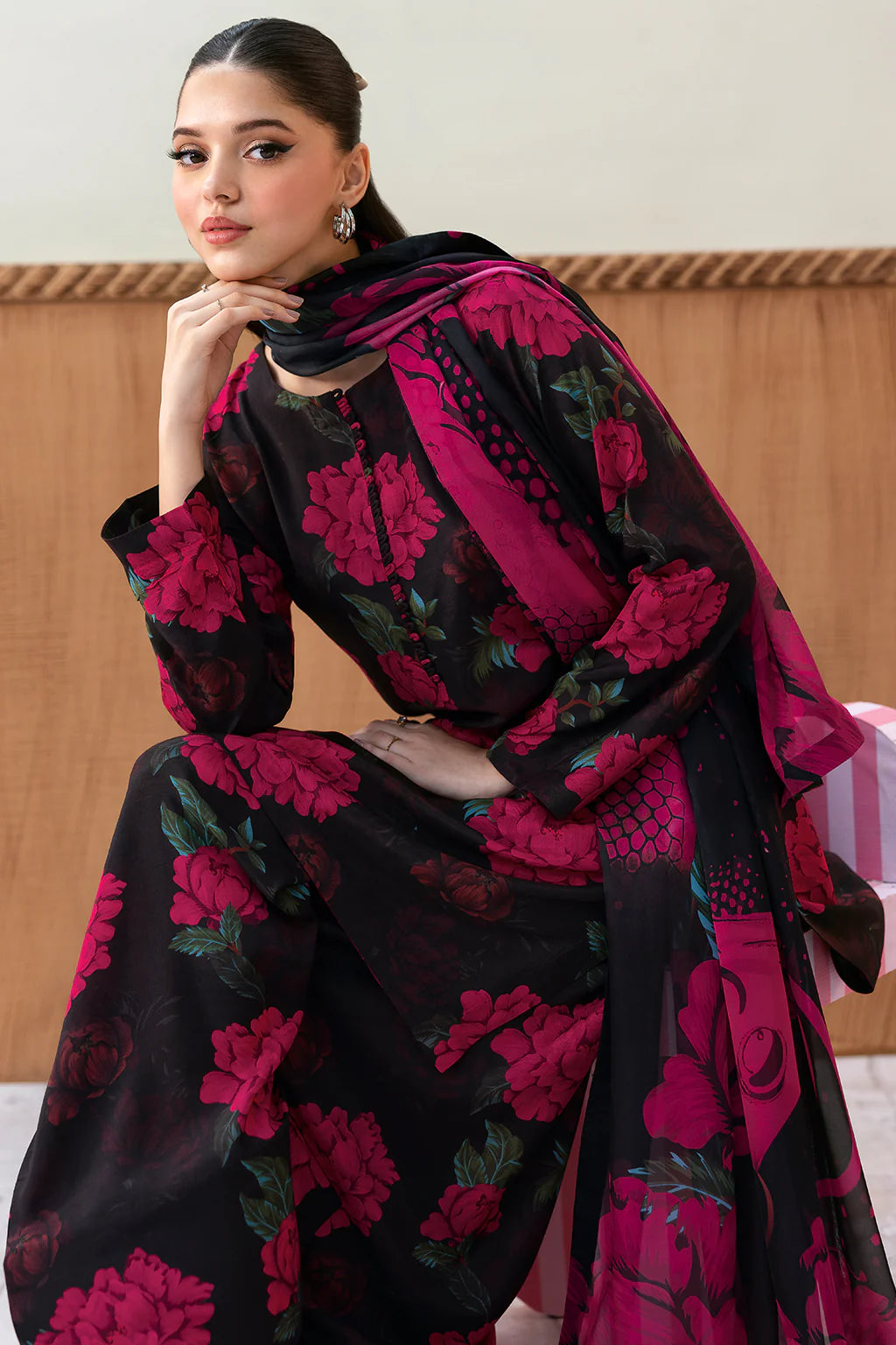 AR-103 Dark Majestic - Afsanah Printed Silk Outfit - Memsaab Online