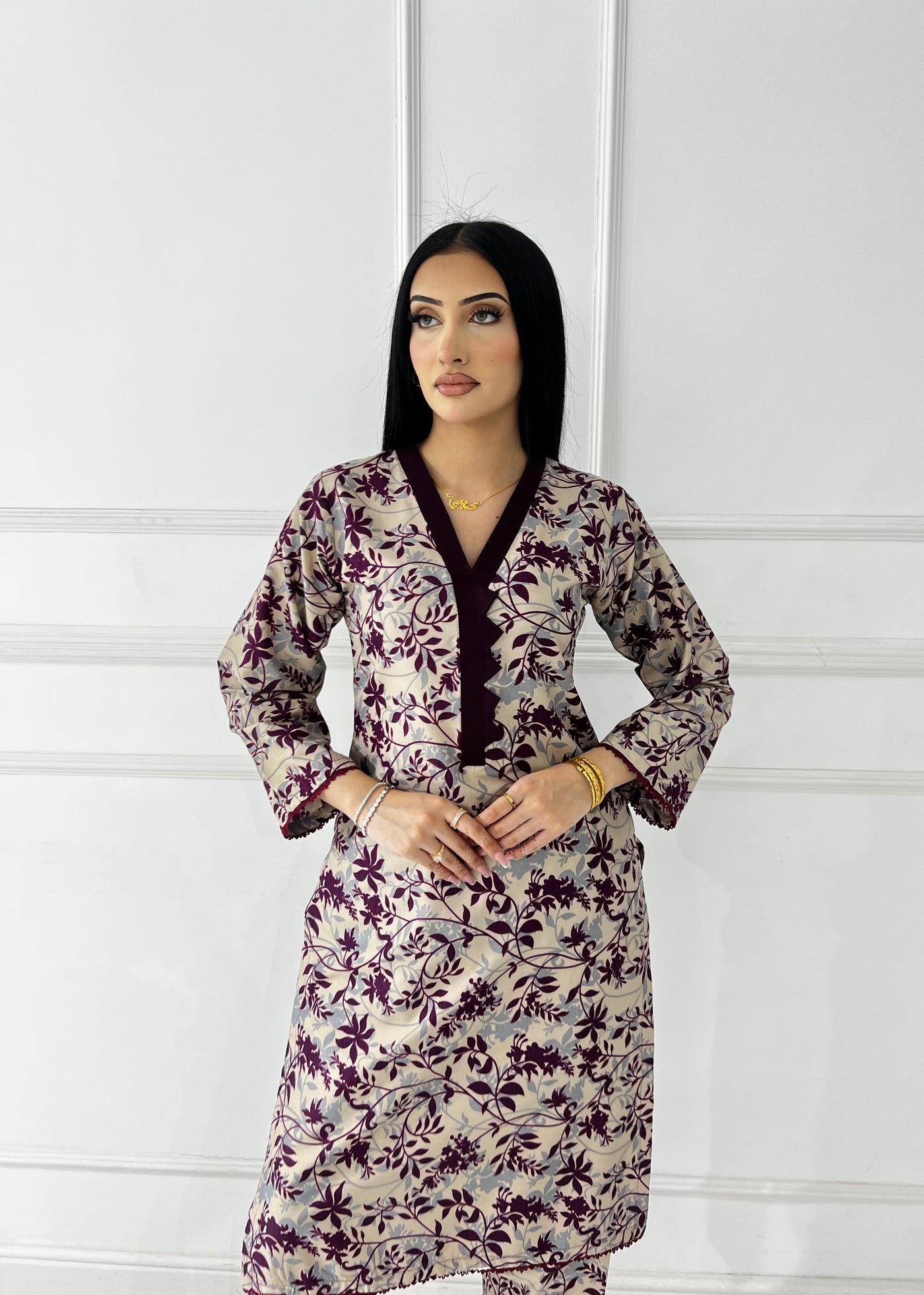 BUT-120- Nude Purple- S.Prints Printed Lawn Co-ords - Memsaab Online