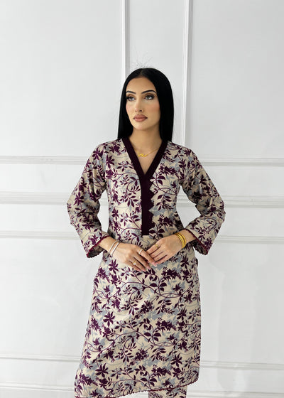 BUT-120- Nude Purple- S.Prints Printed Lawn Co-ords - Memsaab Online