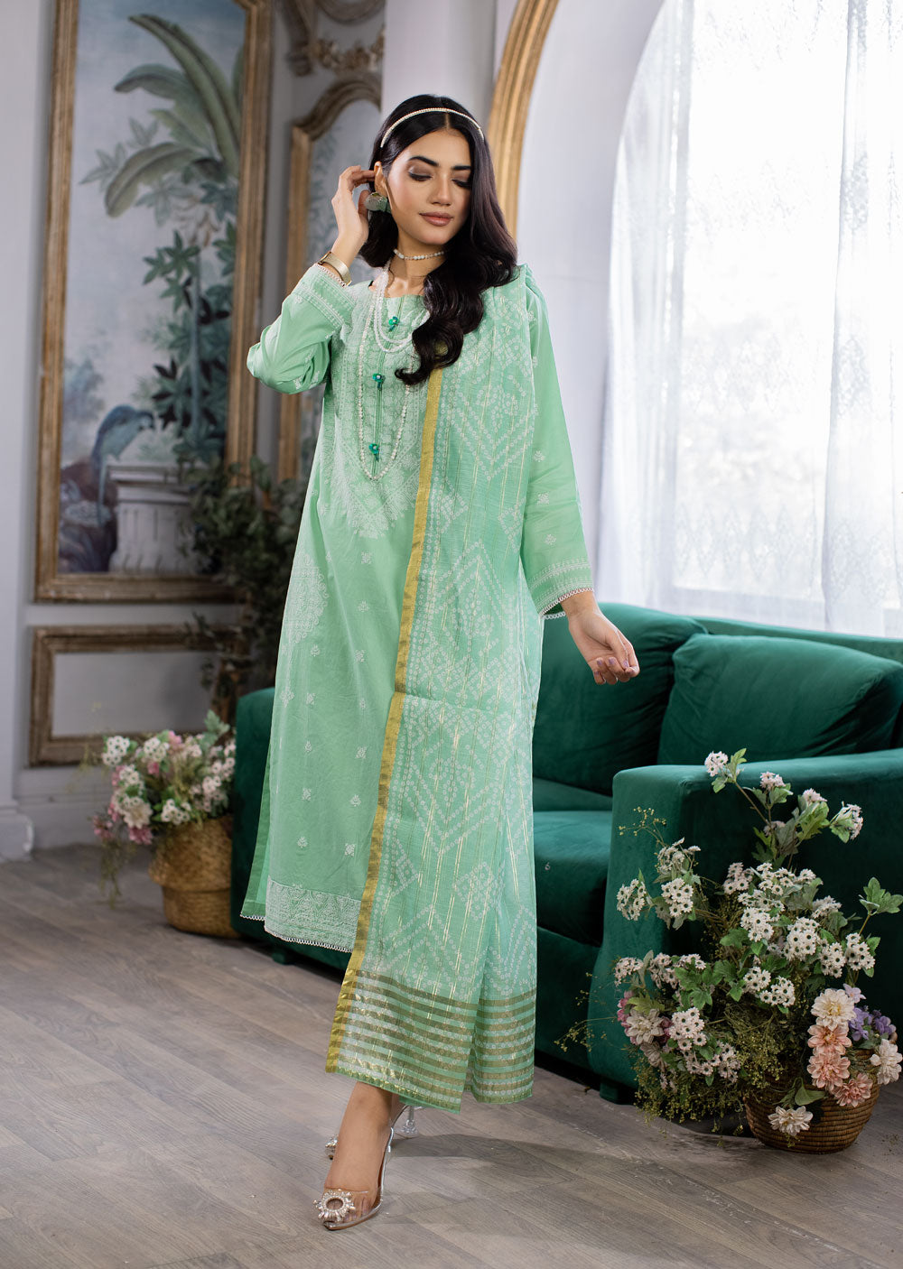 MDM-74 - Readymade - Embroidered Cotton Suit - Memsaab Online