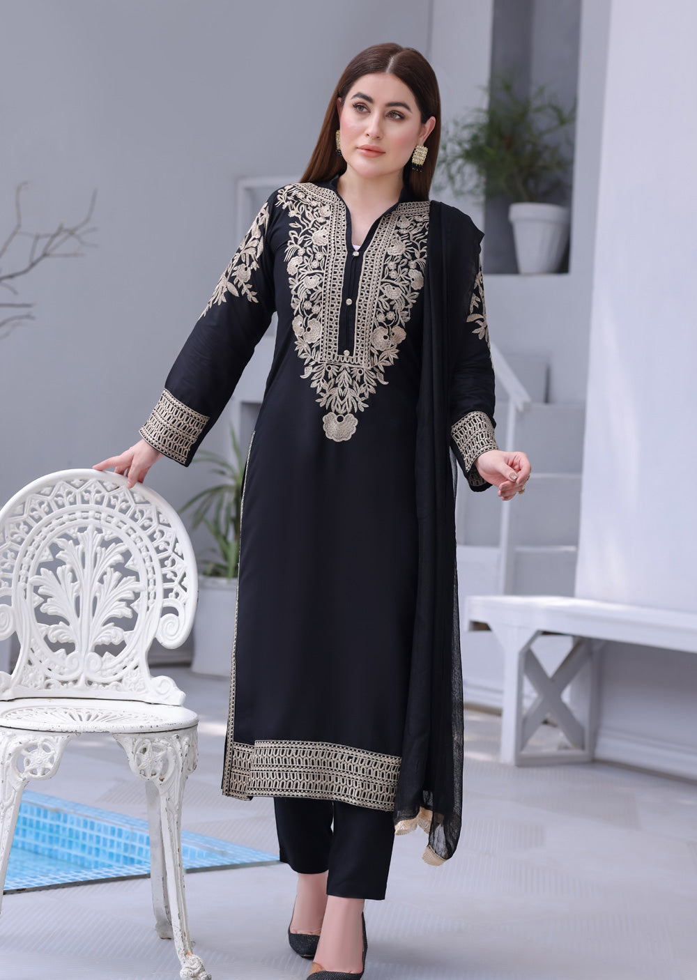HK333 - Readymade China stone linen Outfit 2025 - Memsaab Online