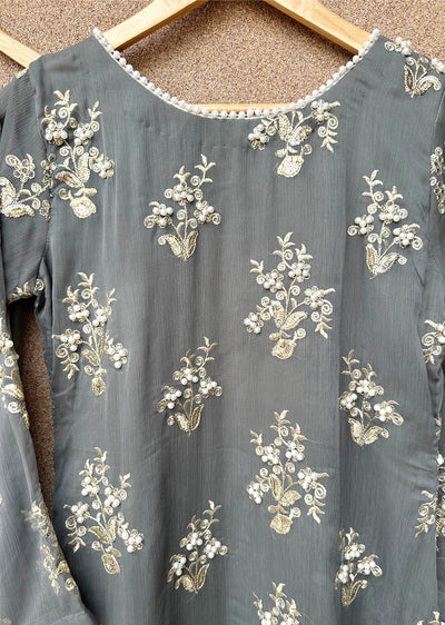 SMR3109 Rehem Dil - Grey Chiffon Suit - Memsaab Online