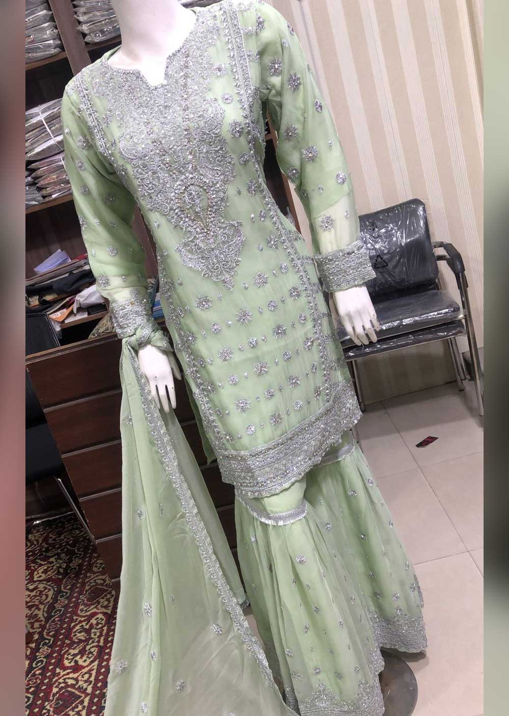 SHAZ6564 Mint/Silver Readymade Mother & Daughter Dress - Memsaab Online