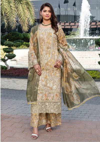 MSSL-02 Gold Munira Digital lawn Suit - Memsaab Online