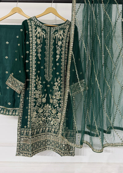 PS-1134 - Green - Readymade Chiffon Suit 2025 - Memsaab Online