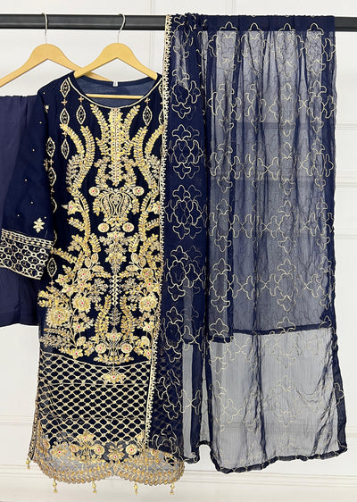 SLM611 Nazila - Readymade Navy Chiffon Outfit - Memsaab Online