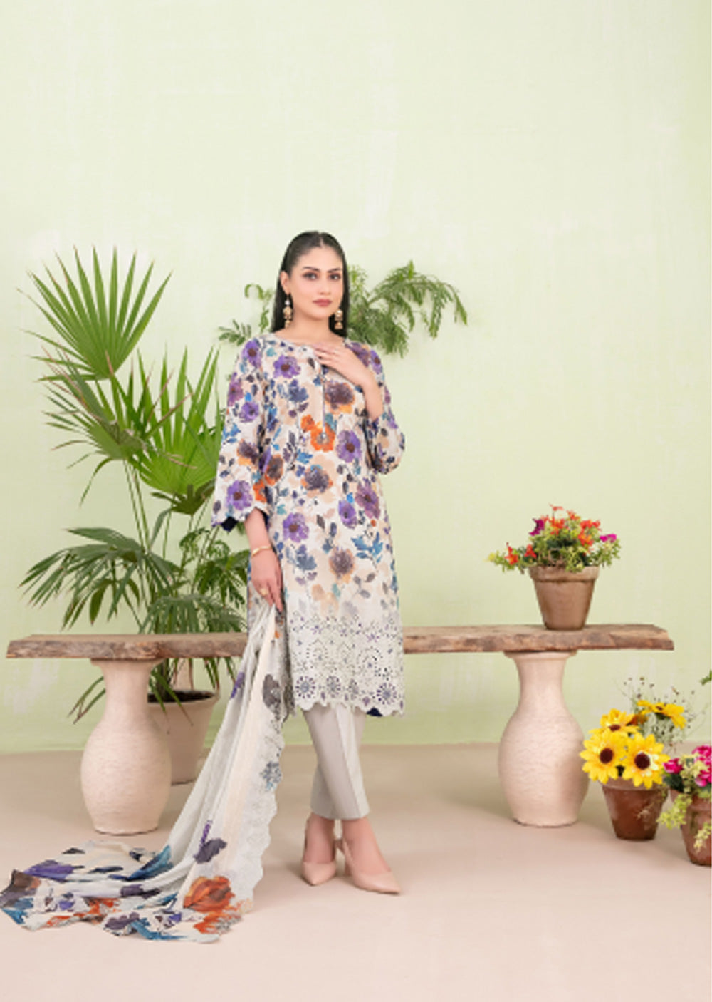 TWD-1718- ReadymadeErva Tawakkal Lawn Suit - Memsaab Online