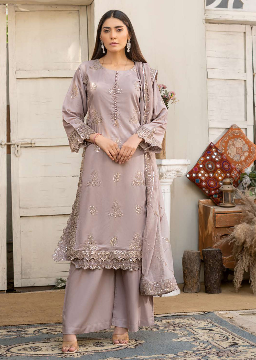 RGZ7105 - Rangz Chantelle Linen Suit Chiffon Scarf - Memsaab Online