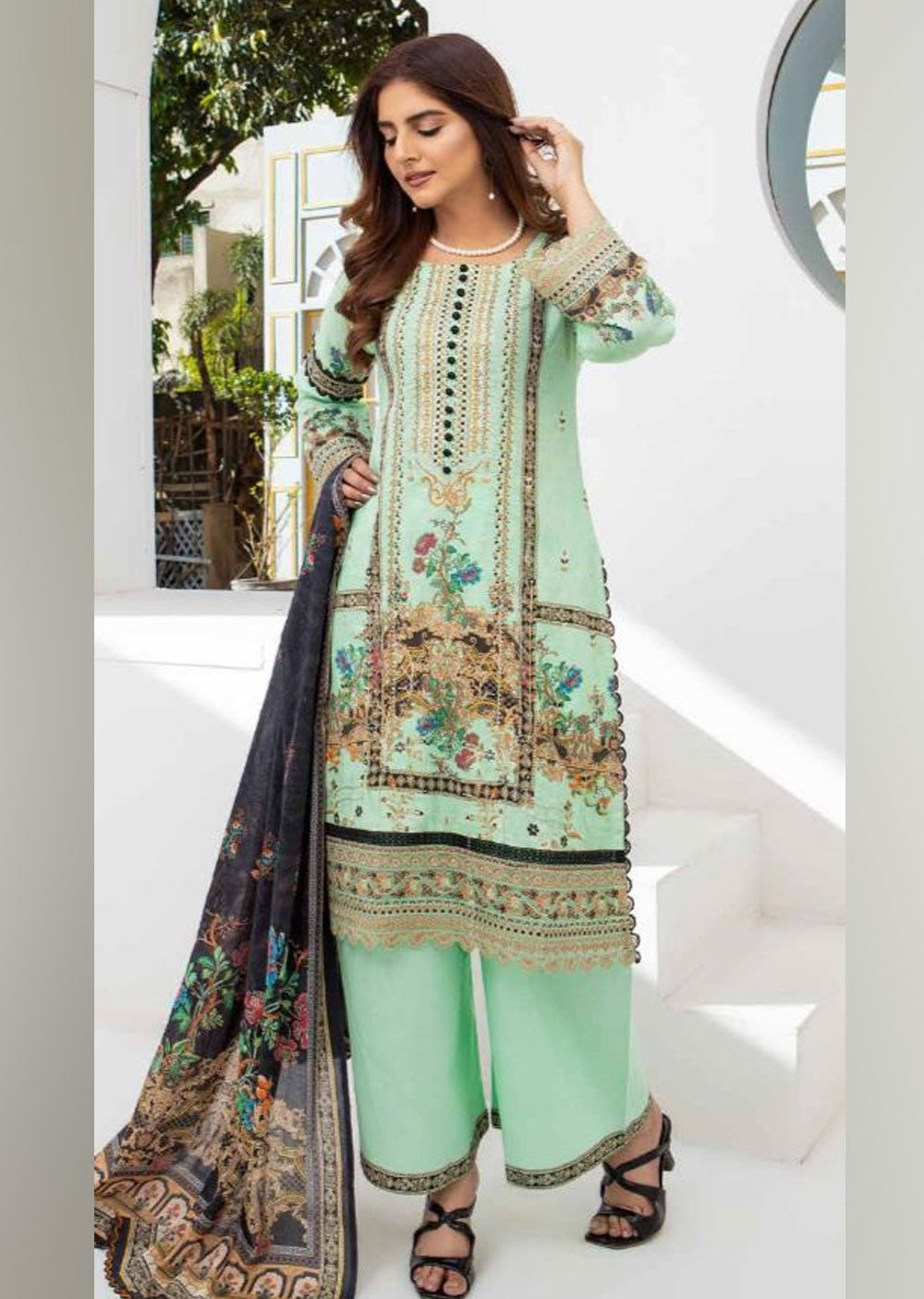 MSDL-02-R - Readymade - Munira Digital Lawn Suit 2024 - Memsaab Online