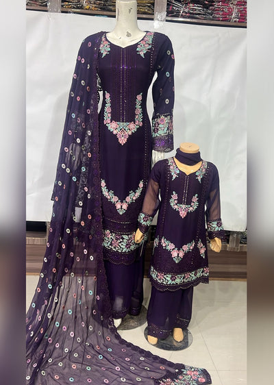 SHAZ9007 Chiffon Embroidered Mummy n Me Suits - Memsaab Online