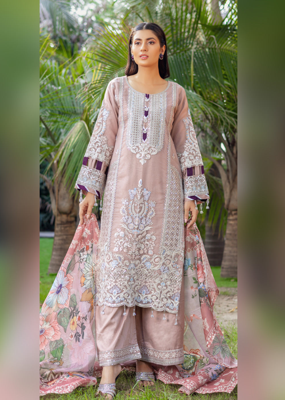 RYJ-02 - Readymade - Rangz Organza Embroidered Suit 2025 - Memsaab Online