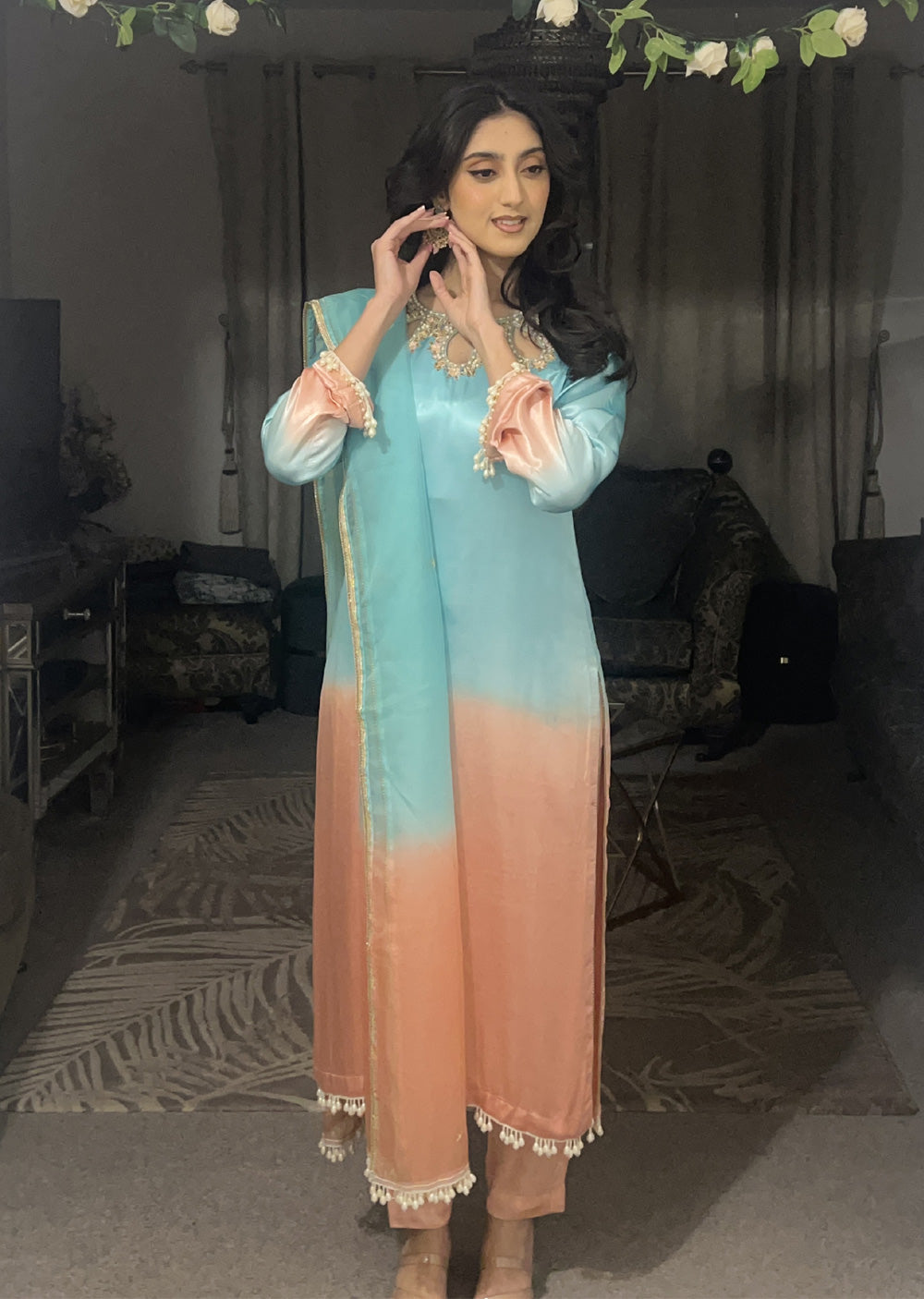 SRB1304 - Aleesha - Turq/Pink Tie Dye Outfit - Sehrish.B Designer - Memsaab Online