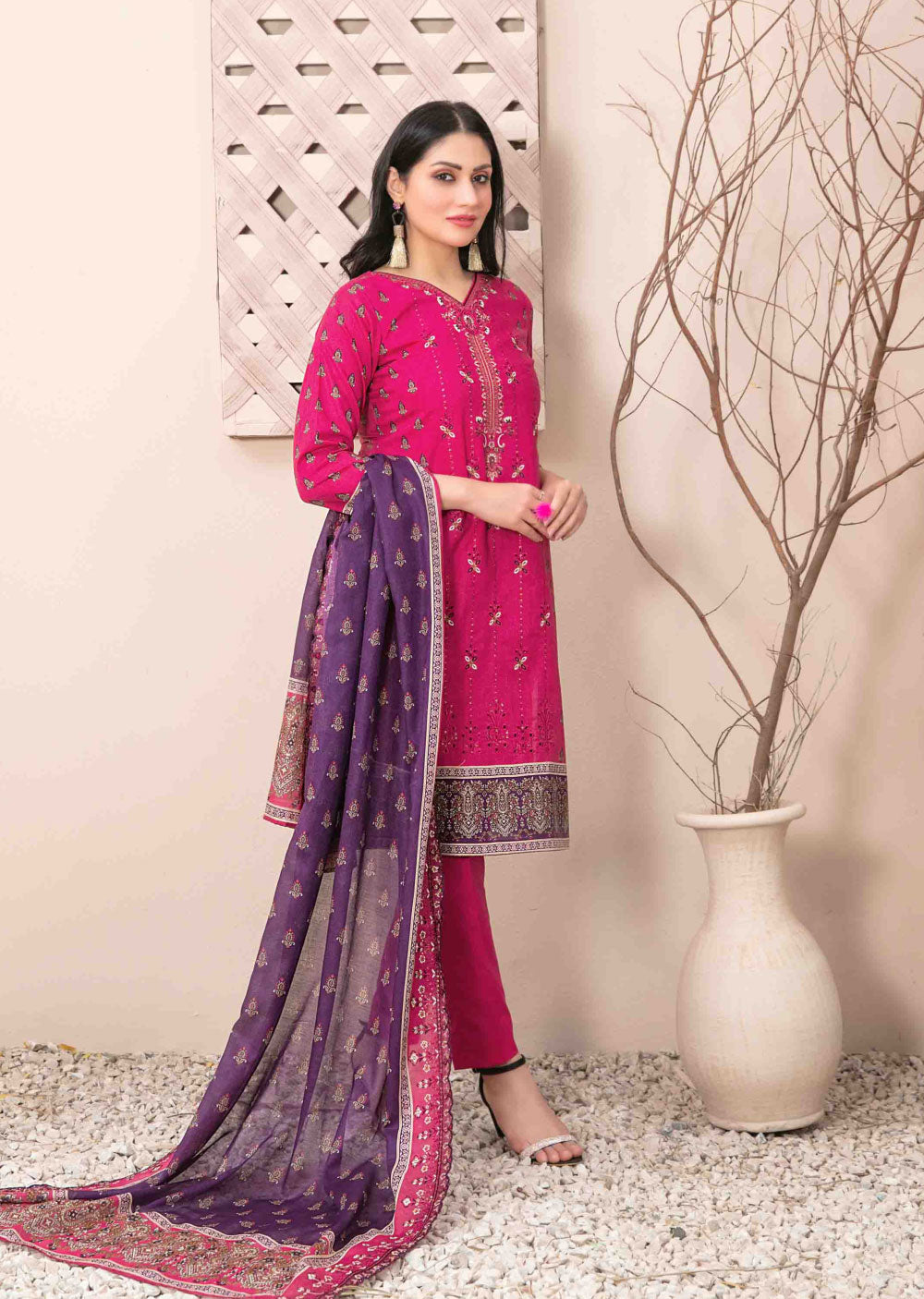 D-2602-R - Readymade - Ursiya Embroidered Lawn by Tawakkal 2024 - Memsaab Online