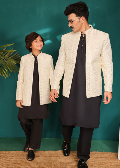 NF2105 Father & Son Off White Prince Coat - Memsaab Online