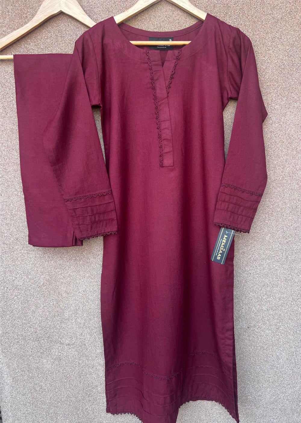 HK302 - Red - Readymade Linen Outfit 2025 - Memsaab Online