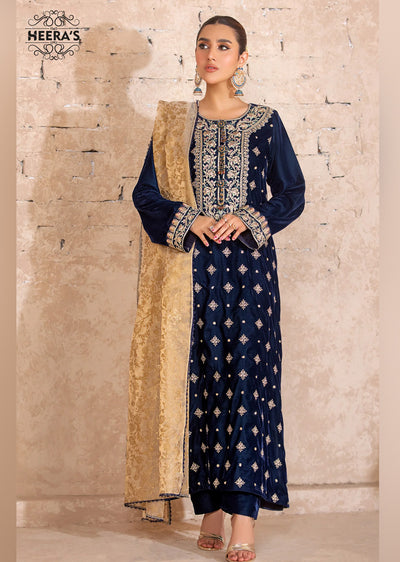 HSS-157 - Readymade Heeras Sapphire Velvet Suit - Memsaab Online