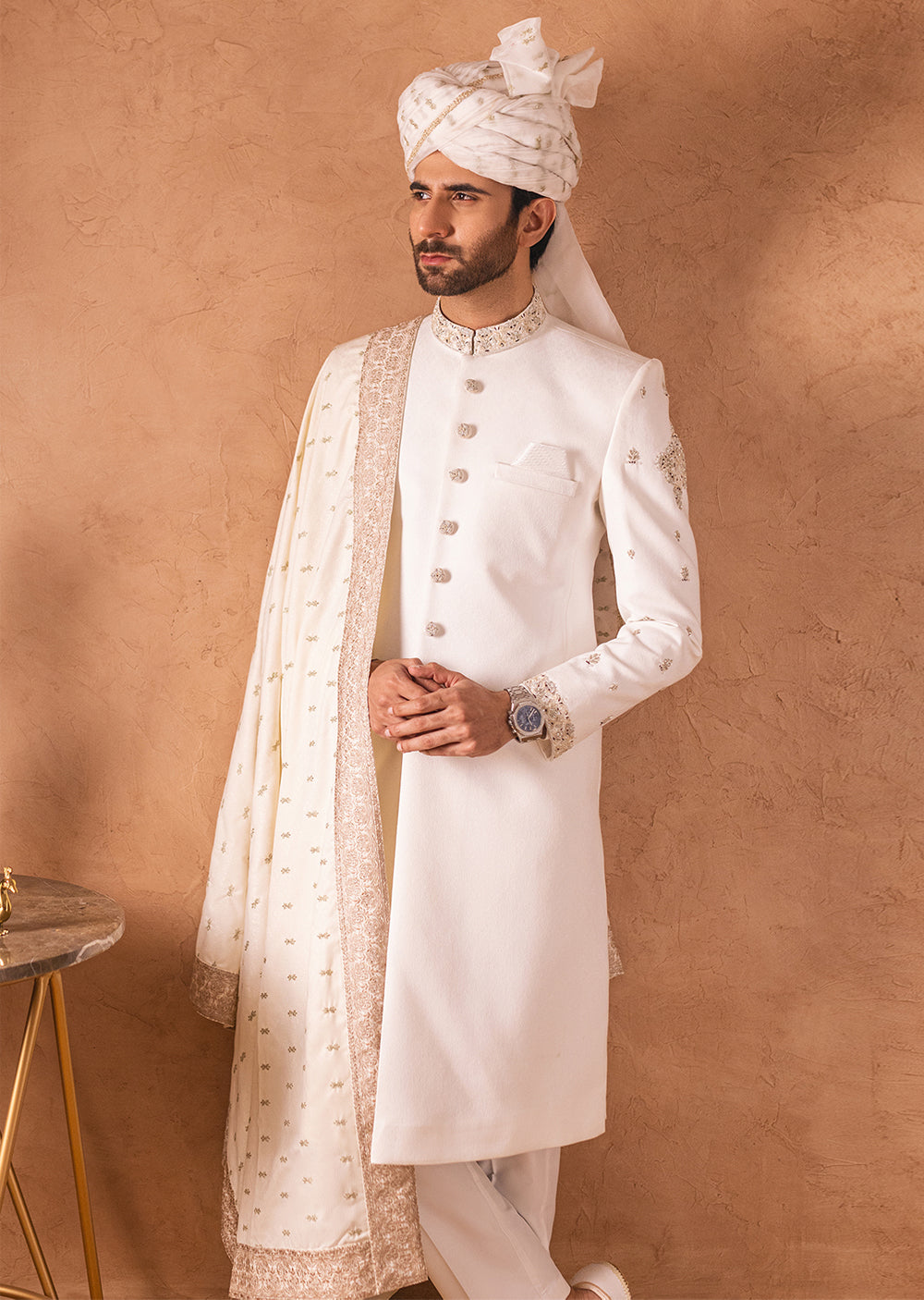 SHR-02 - Offwhite - Readymade Mens Sherwani 2024 - Memsaab Online