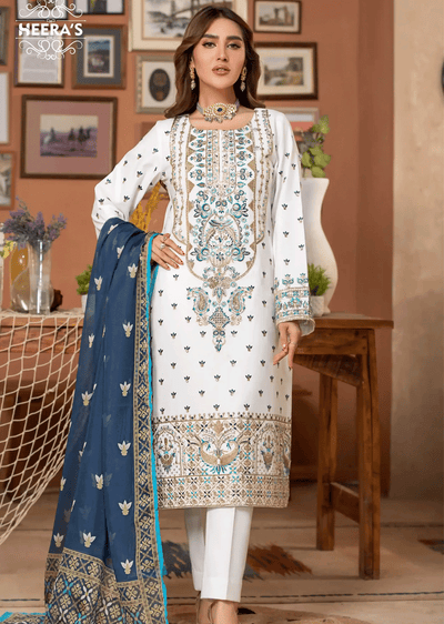 HSS-161 - Readymade - Majestic White Dhanak Suit by Heeras - Memsaab Online