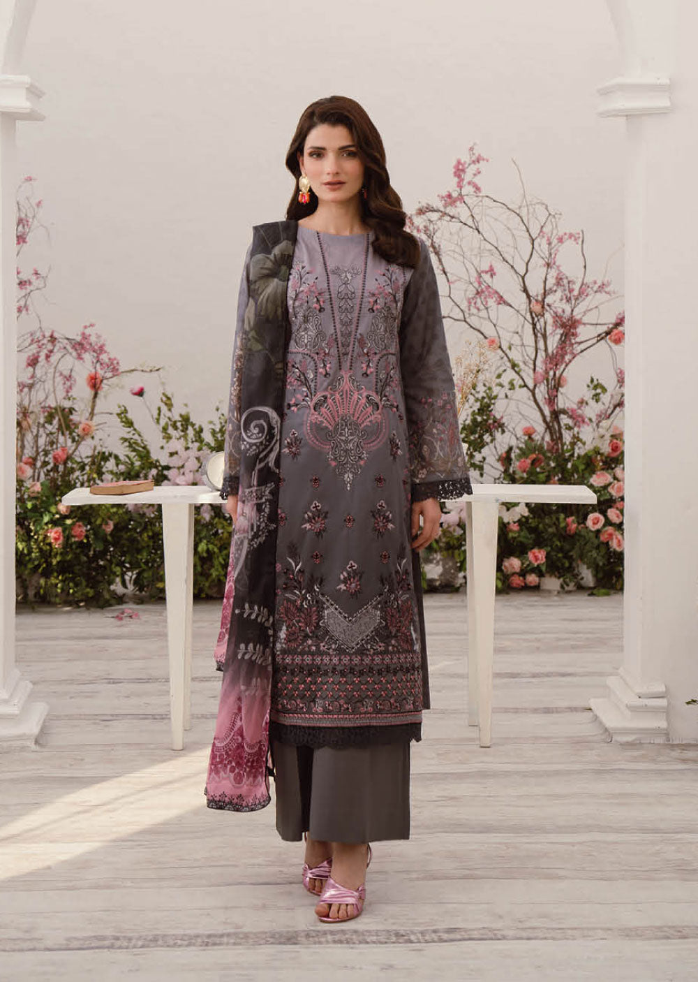 L-1002-R - Readymade - Ramsha Mashaal Luxury Lawn Vol - 10 2024 - Memsaab Online