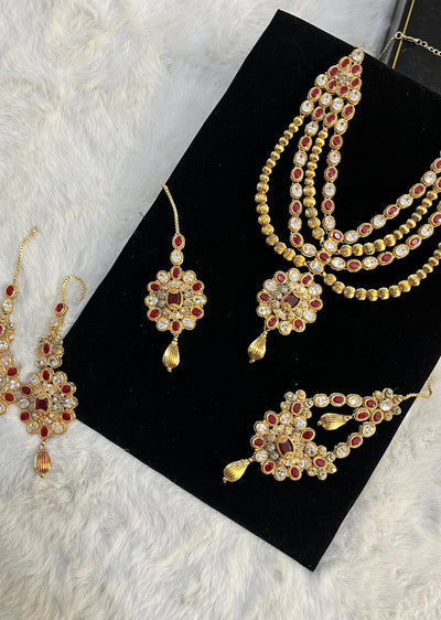 JBM34 Gold Plated with Red Silver choker Set - Memsaab Online