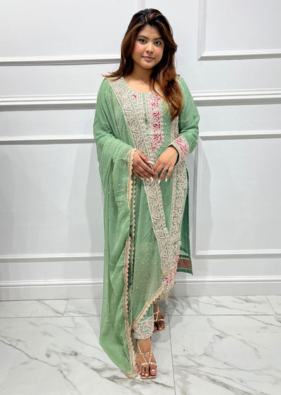 MMC-02 - Readymade - Naqsh Mint Mummy & Me Chiffon Collection 2024 - Memsaab Online