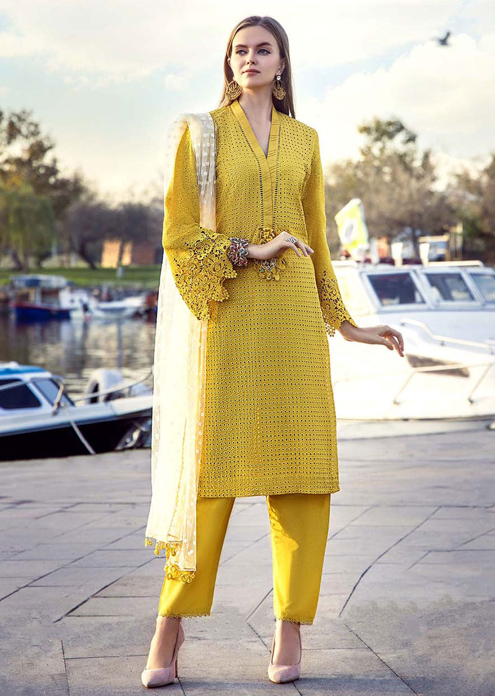 F-131- Yellow - Readymade - Basics by Khuda Baksh Creations 2024 - Memsaab Online