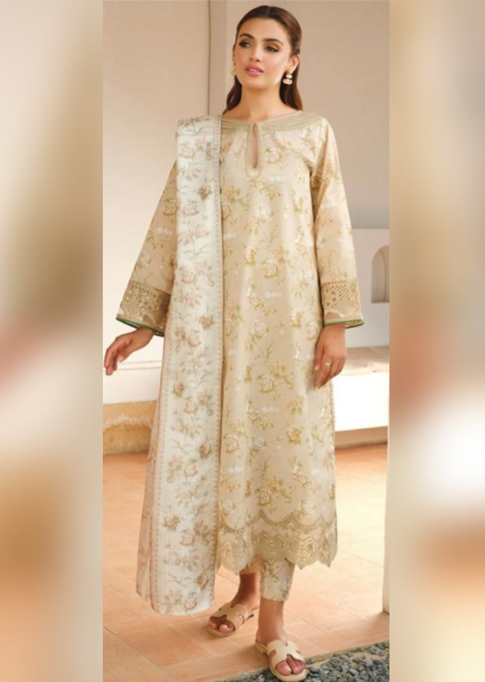 BTYR-03 - Offwhite - Unstitched - Baroque Inspired Dhanak Suit 2025 - Memsaab Online