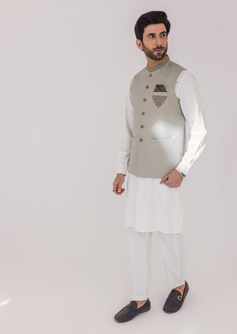 W-2102 - Light Green - Mens Maysori Waist Coat 2024 - Memsaab Online