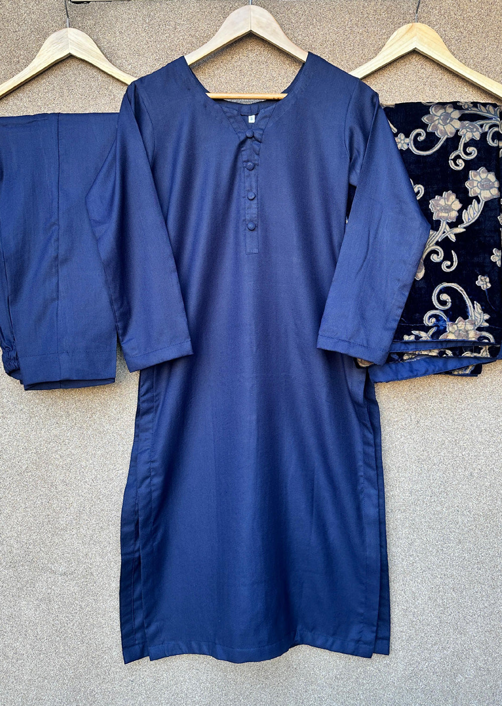 ASBC-01 - Navy - Readymade Dhanak with Palachi Shawl Suit - Memsaab Online