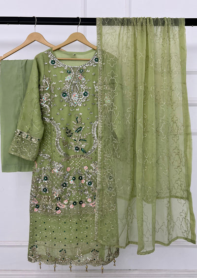 SLM613 Rum - Readymade Green Chiffon Outfit - Memsaab Online