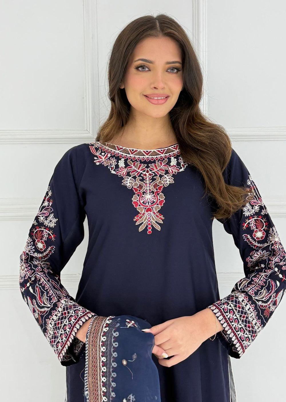 HK279 - KASHF - Navy Linen Oufit - Memsaab Online