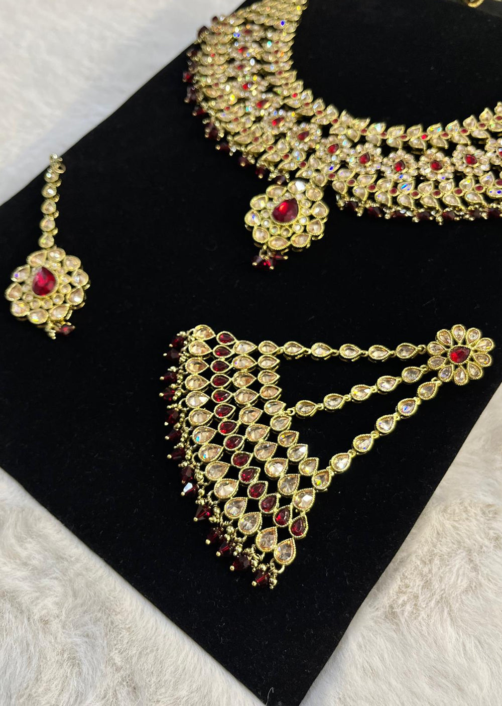 4639 Necklace Set Maroon - Memsaab Online