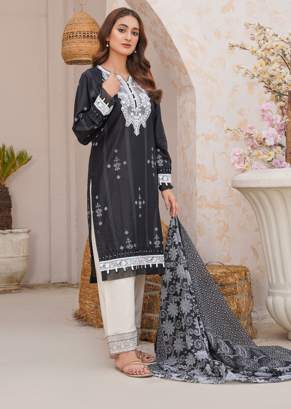 ANI103 Black readymade Printed Suit - Memsaab Online