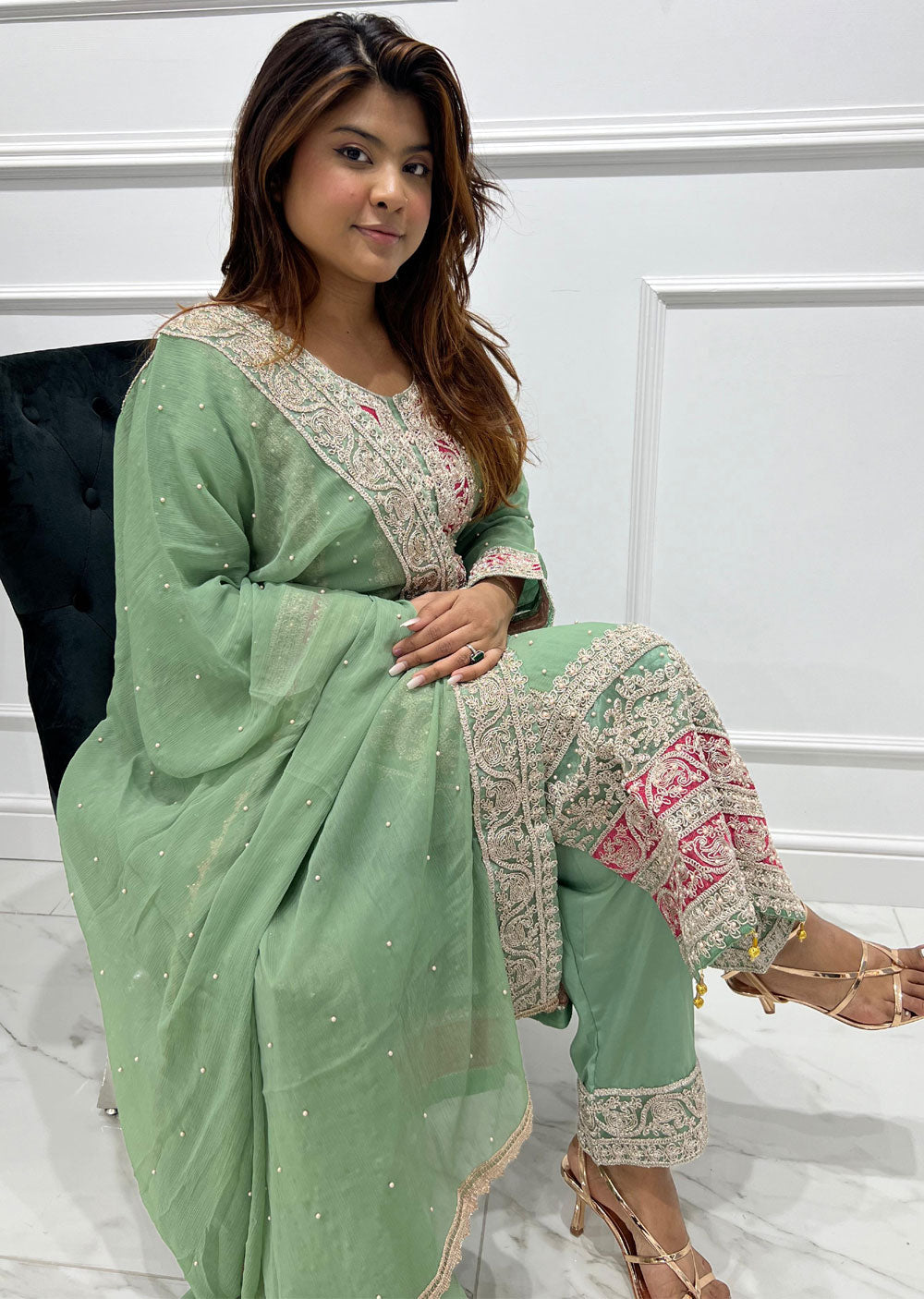 MMC-02 - Readymade - Naqsh Mint Mummy & Me Chiffon Collection 2024 - Memsaab Online