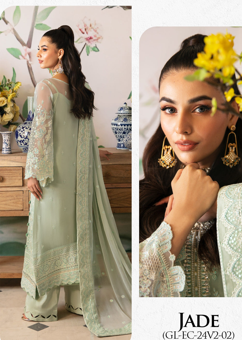 GLEC-02-R - Jade - Readymade - Gulaal Embroidered Chiffon Collection 2024 - Memsaab Online