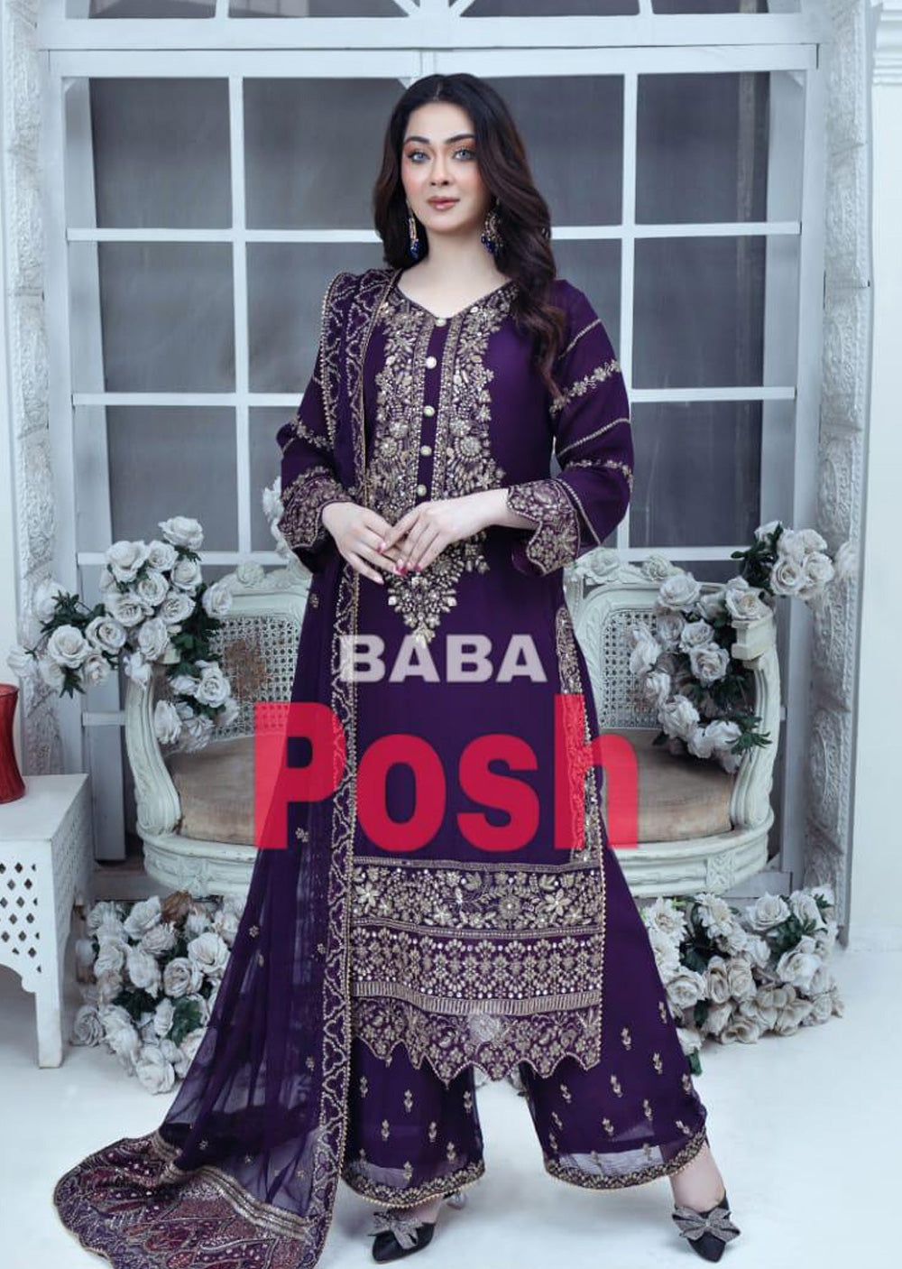 SHAZ9006 Chiffon Embroidered Suit 4 Colours - Memsaab Online