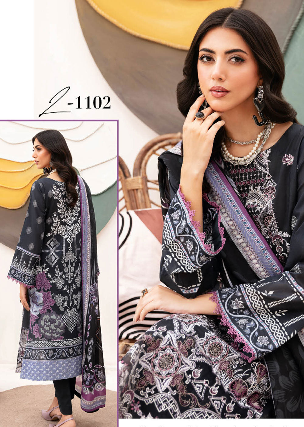 Z-1102 - Unstitched - Ramsha Mashaal Luxury Lawn Vol 11 2024 - Memsaab Online