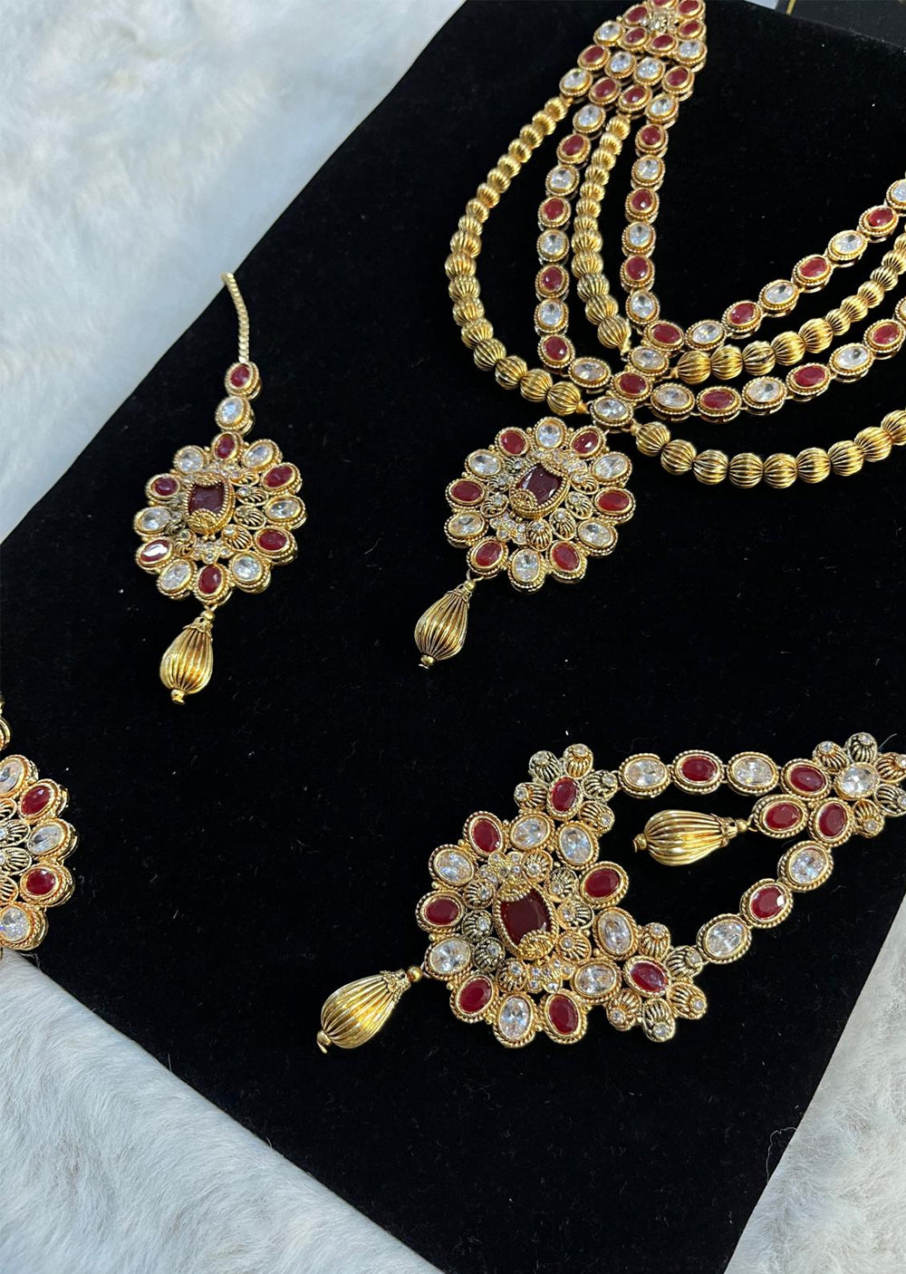 JBM34 Gold Plated with Red Silver choker Set - Memsaab Online