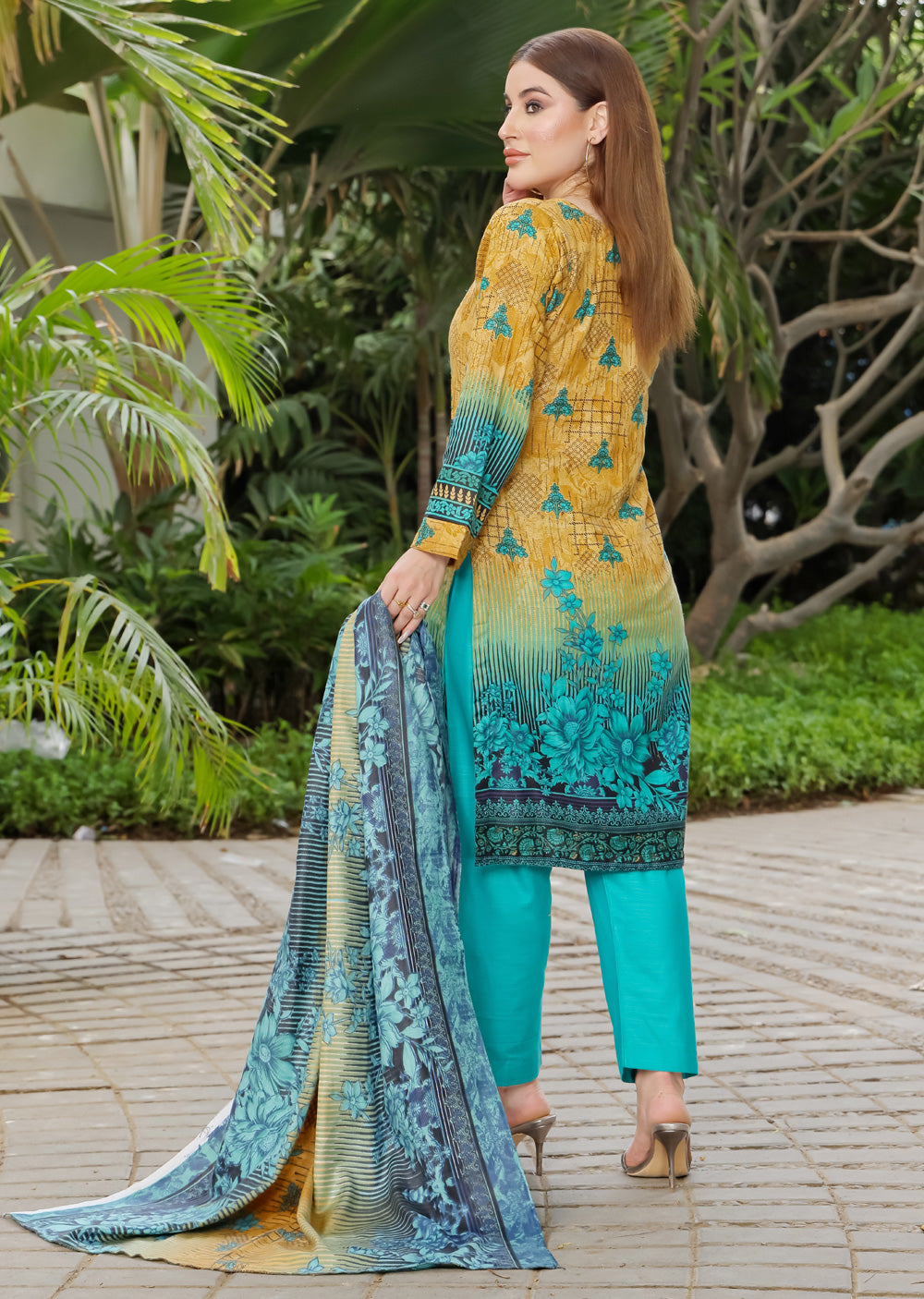 AMT5129- Gold Readymade Khaddar Shawl Suit - Memsaab Online