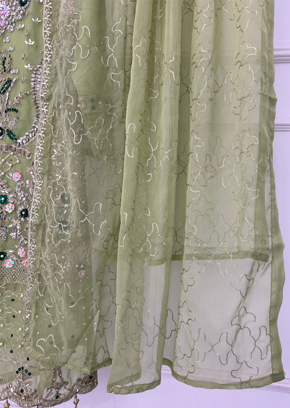 SLM613 Rum - Readymade Green Chiffon Outfit - Memsaab Online