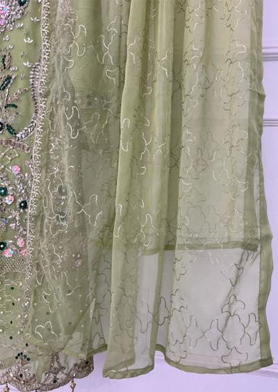 SLM613 Rum - Readymade Green Chiffon Outfit - Memsaab Online