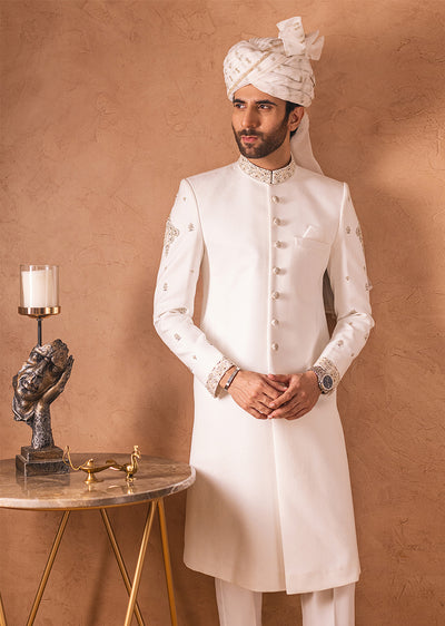 SHR-02 - Offwhite - Readymade Mens Sherwani 2024 - Memsaab Online